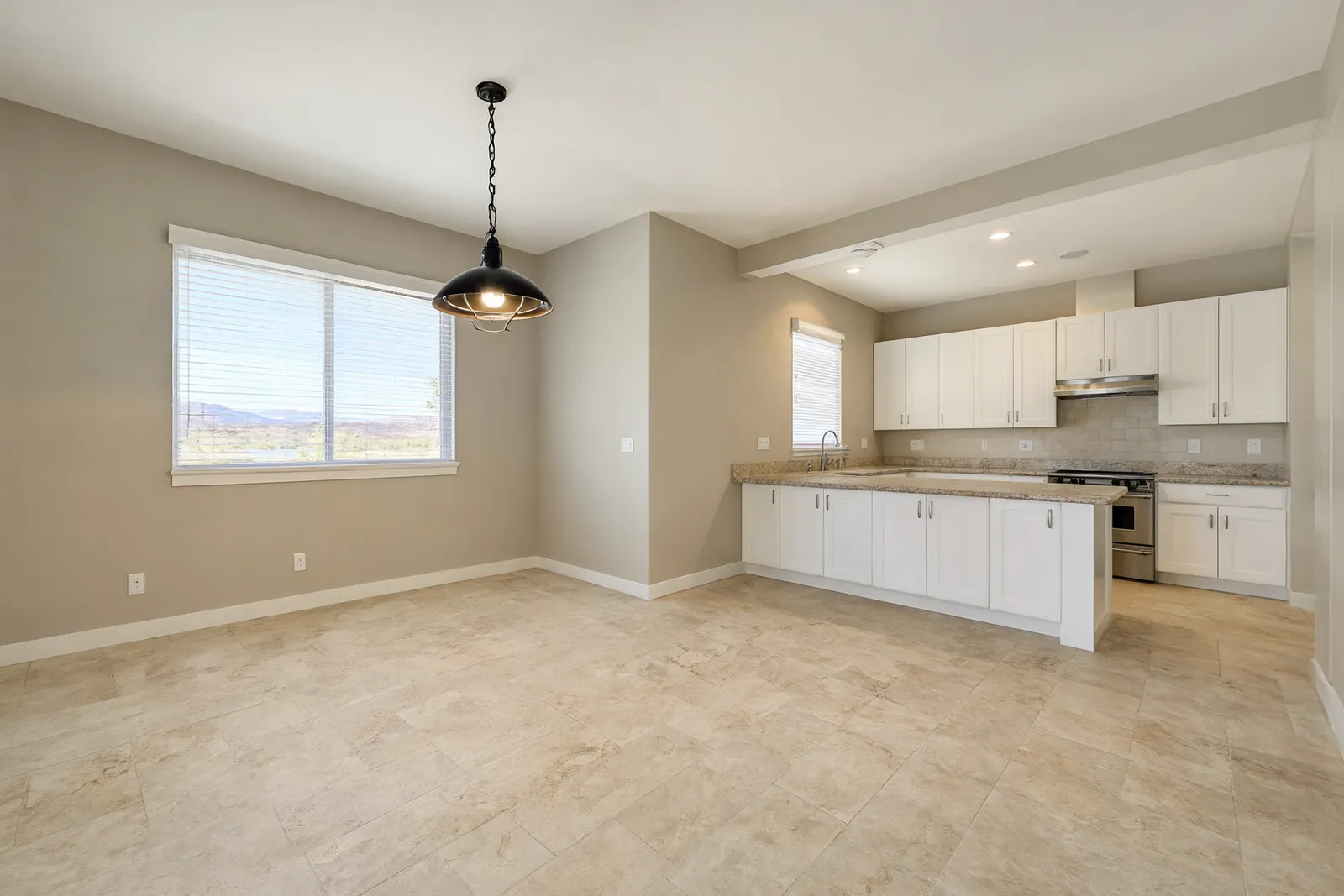 The same dining area, empty